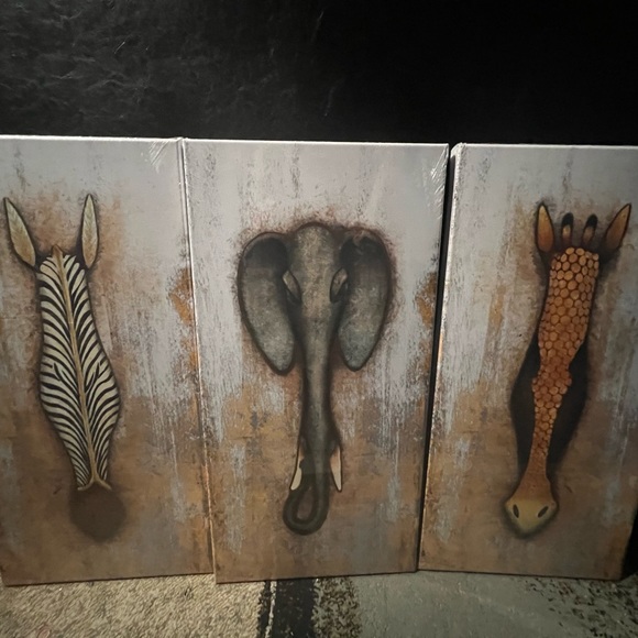 Zebra/Elephant/Giraffe 3-piece wrapped canvas set. - Picture 1 of 4